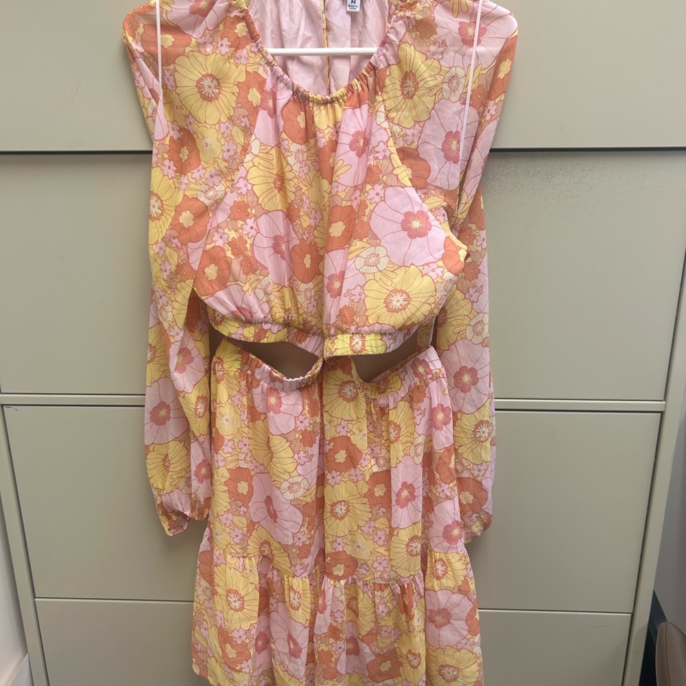 Steve Madden Floral Long Sleeve Dress in Pink and Yellow